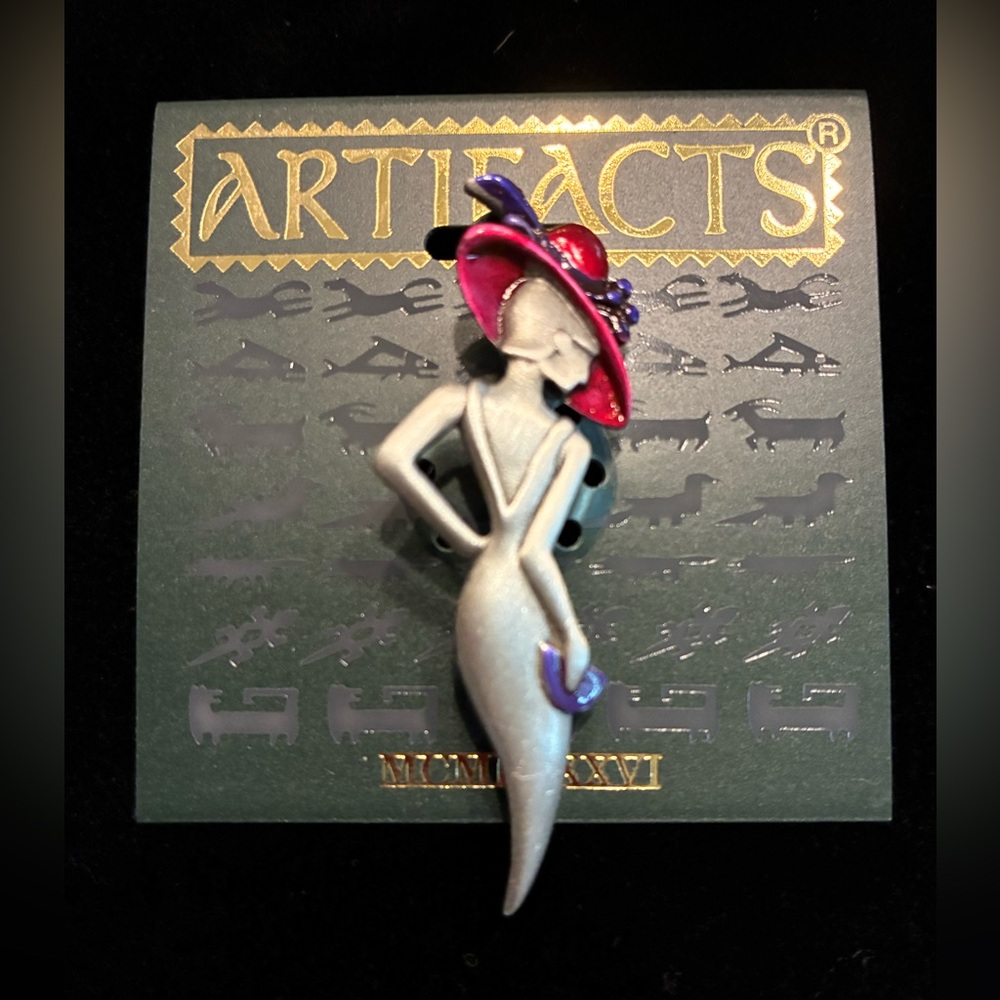 Vintage NWT Pewter Red Hat Lady Brooch